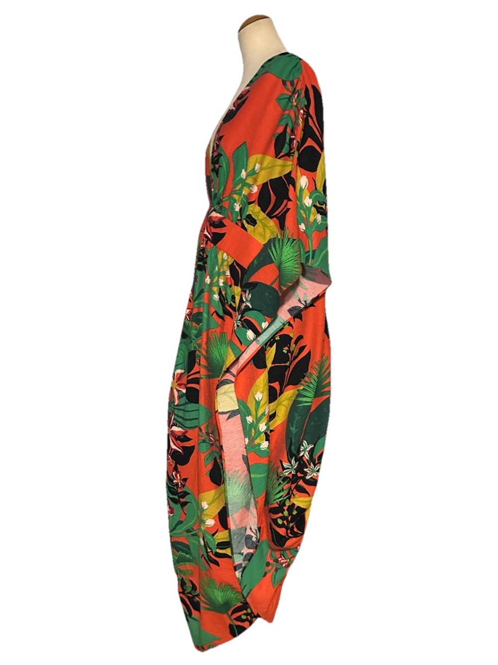 INC International Concepts Tropical Print Caftan Maxi Dress Orange Green Size 1X - Picture 4 of 7